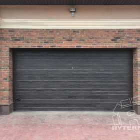 Ворота гаражні секційні 40 мм RIB/stucco  Колір - Dark oak, Темний дуб