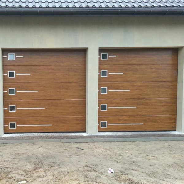 Garage sectional doors 40 mm Flush / stucco color-Golden oak, golden oak